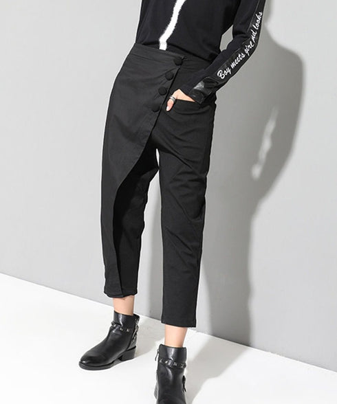 Asymmetric Button Wrap Pants